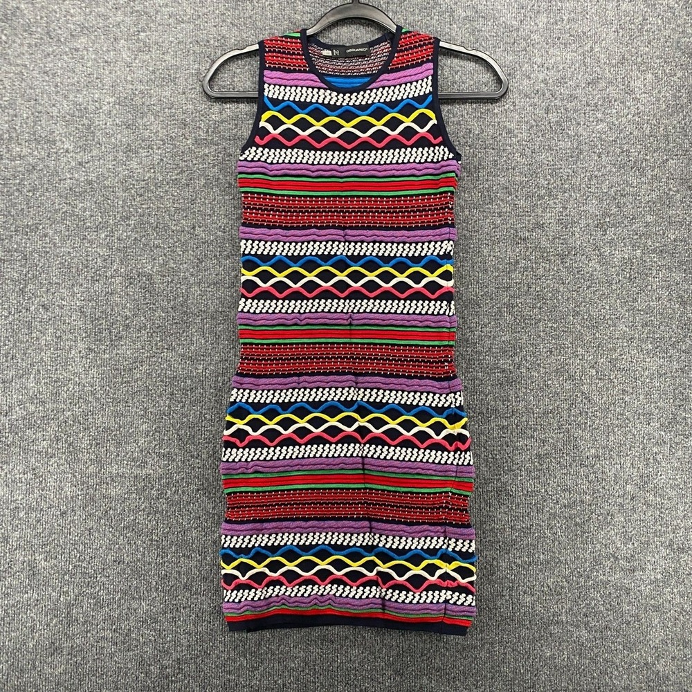 Dsquared 2 Dress Womens XS Colorful Sweater 3D‎ Knit Bodycon Fitted Cocktail 90s